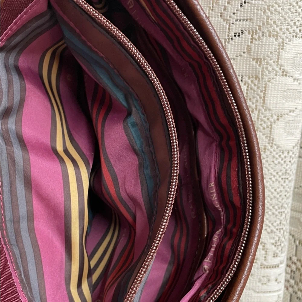 Etienne Aigner Wine and Brown Leather-Trim Shoulder Bag